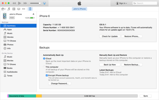 Screenshot of Secure Your iPad or iPhone Backup via Encryption Using Your iTunes
