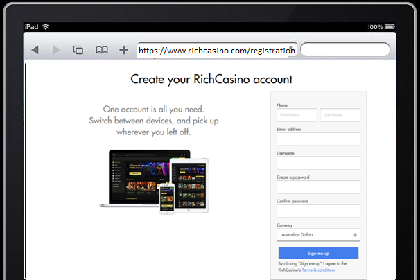 Rich casino open account with iPad