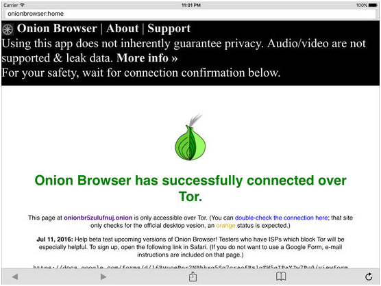 Features on Onion Browser