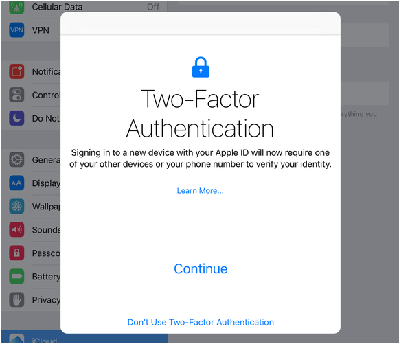 Two factor authentication in iPad