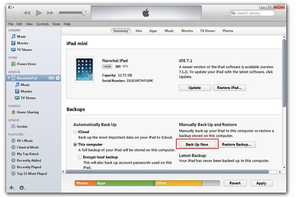iPad serial number in your iTunes backup
