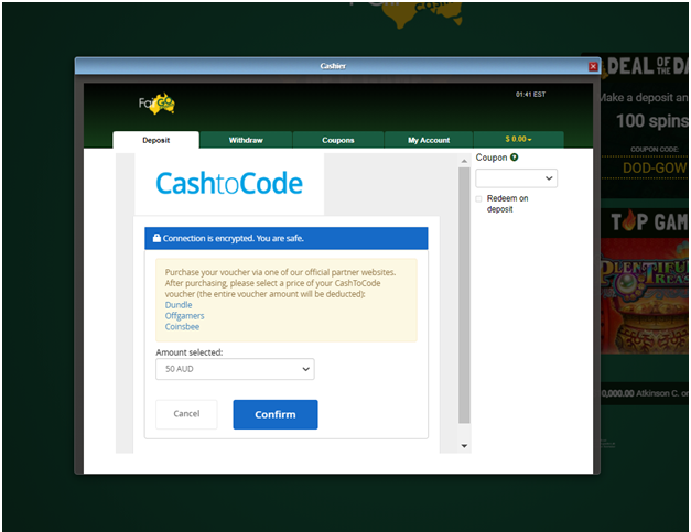 Cash to code deposits at casinos